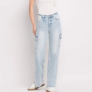 Vervet - 90's Vintage Super High Rise Cargo Straight Jeans Light Wash Sz 26